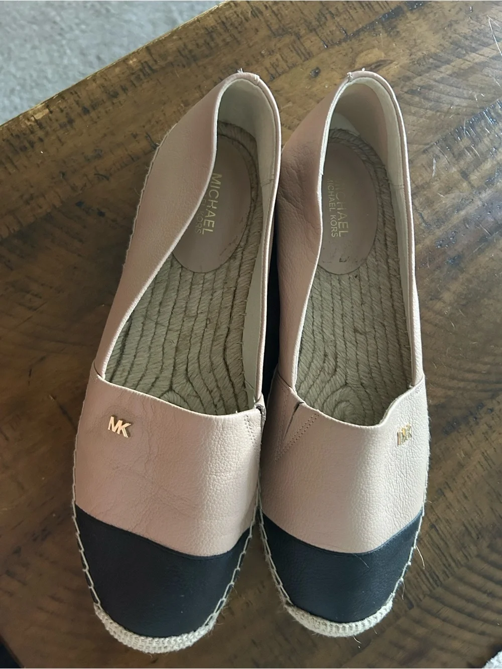 Michael Kors Blush Pink and Black Leather Espadrille Flats